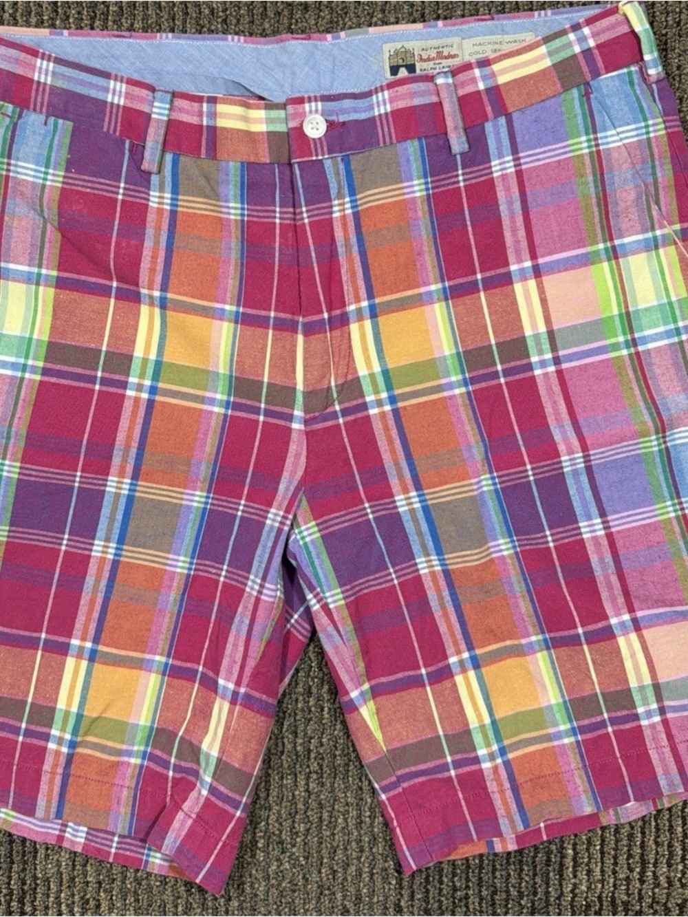 VTG Ralph Lauren Shorts Mens Sz 34 India Madras Patchwork Chinos Plaid
